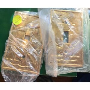 Vintage PENCO Brass Anchor Light Switch Plates Nautical Set of 2 NOS